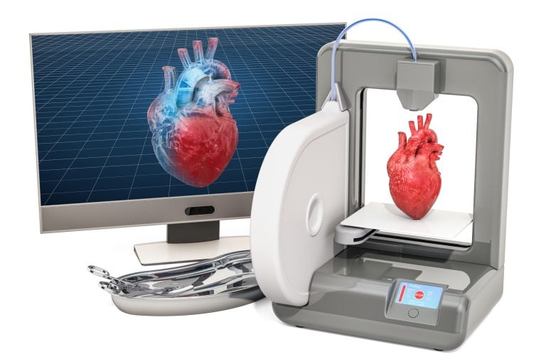 3D printing of organ next to computer screen