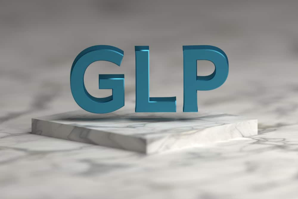 Letters GLP, representing Good Laboratory Practice